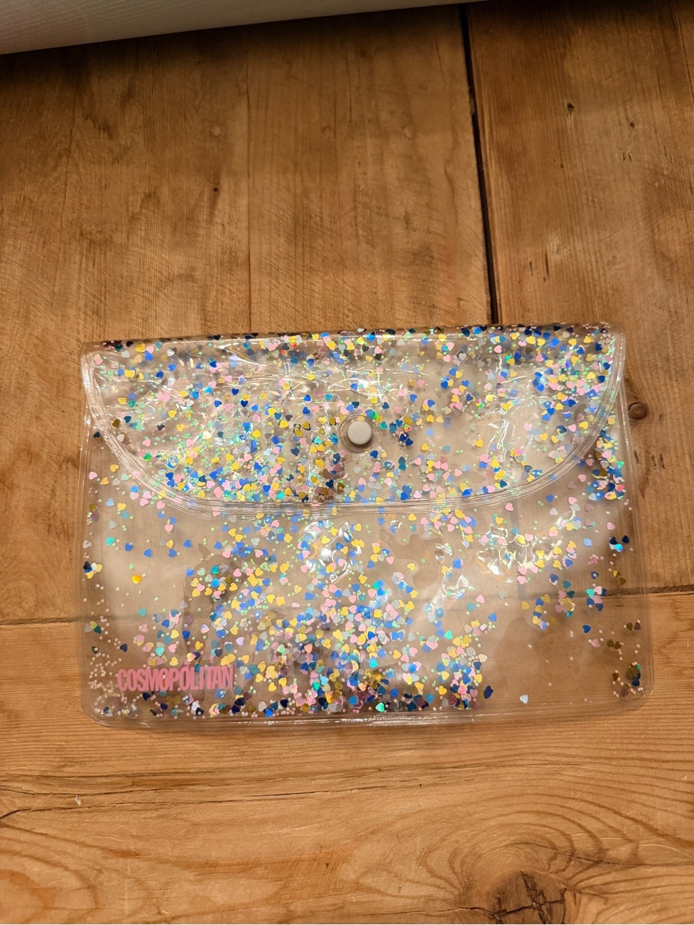 Cosmopolitan Clear Confetti Heart Glitter Envelope Clutch Pouch Bag